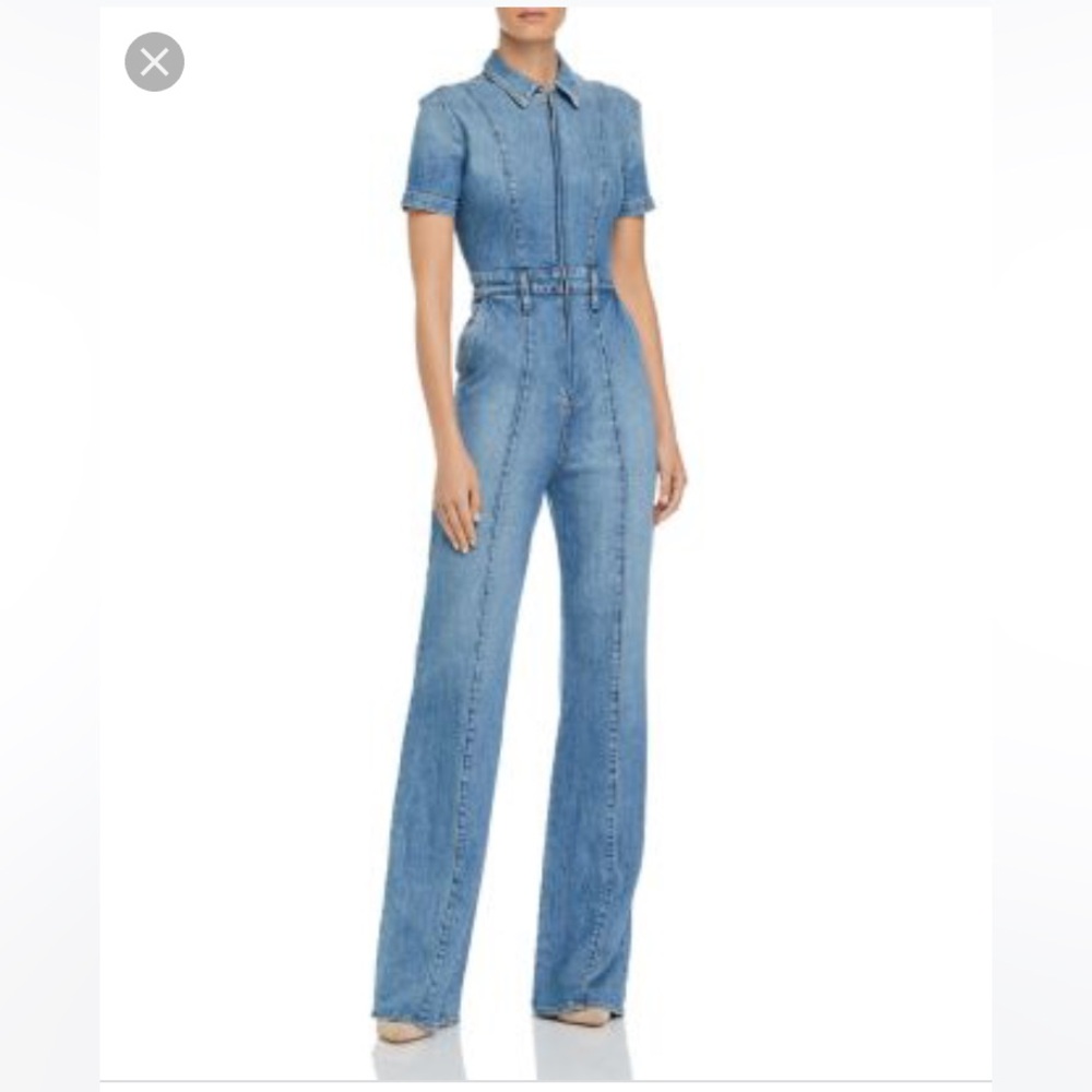 ALICE & OLIVIA NWT SHORT SLEEVE STRETCH DENIM BADAZZ JUMPSUIT SIZE 30